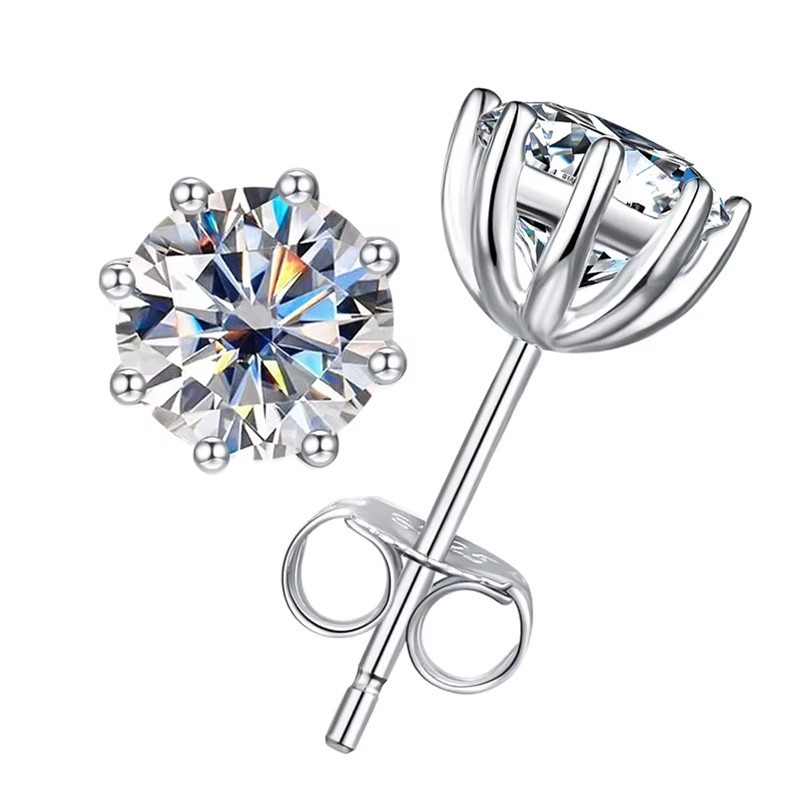 4Ct Round Cut Moissanite Push Back Solitaire Stud Earrings 14K White Gold Plated