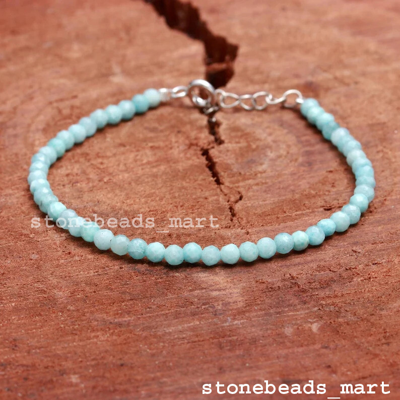 Genuine Blue Larimar 3-3.5 MM Rondelle March Birthstone Gemstone Bracelet 7″