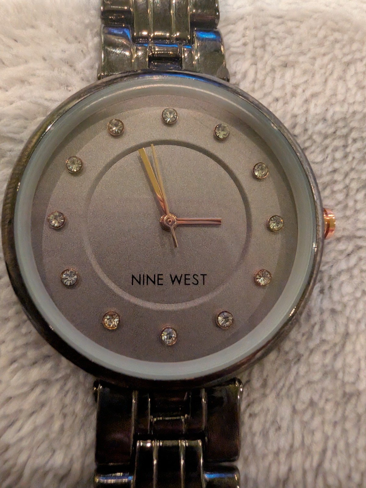 Nine West Dark Silver Ladies Bracelet Watch with Crystals