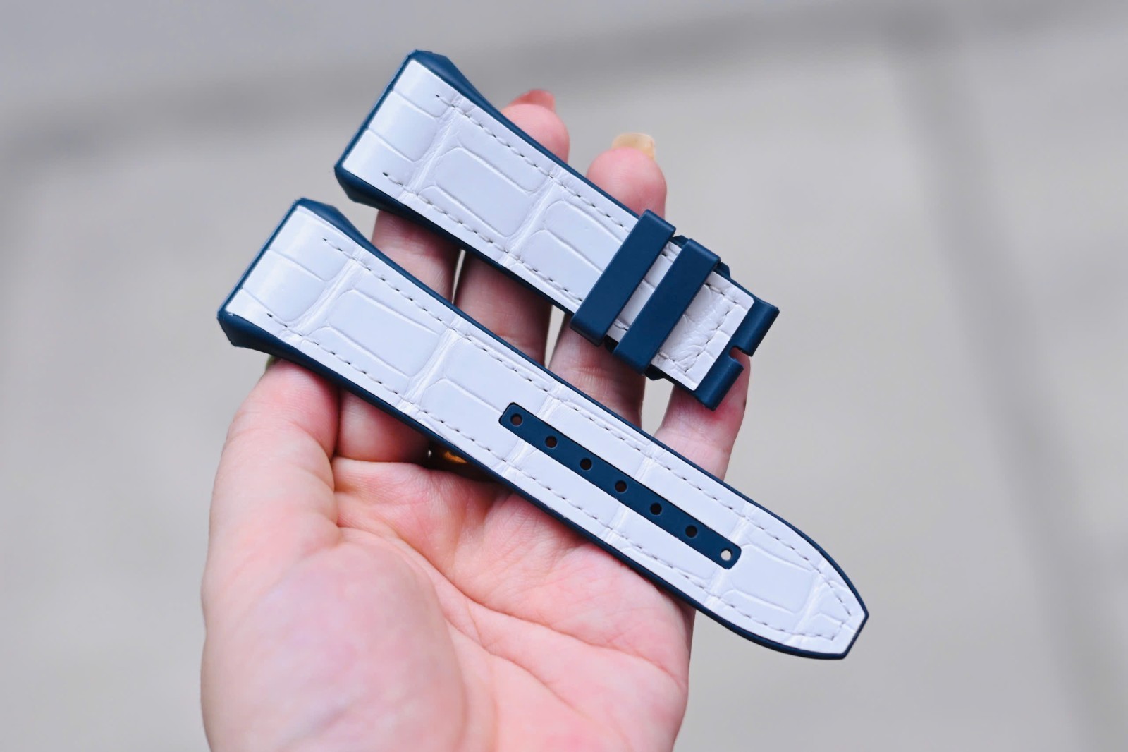 Watch Strap Franck Muller V45 28mm Series Watches, White Leather , Navy Rubber