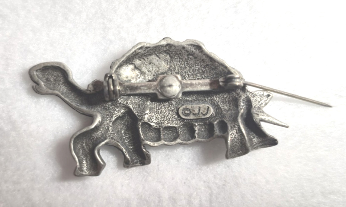 Vintage: Silver Pewter Tortoise Brooch Signed JJ