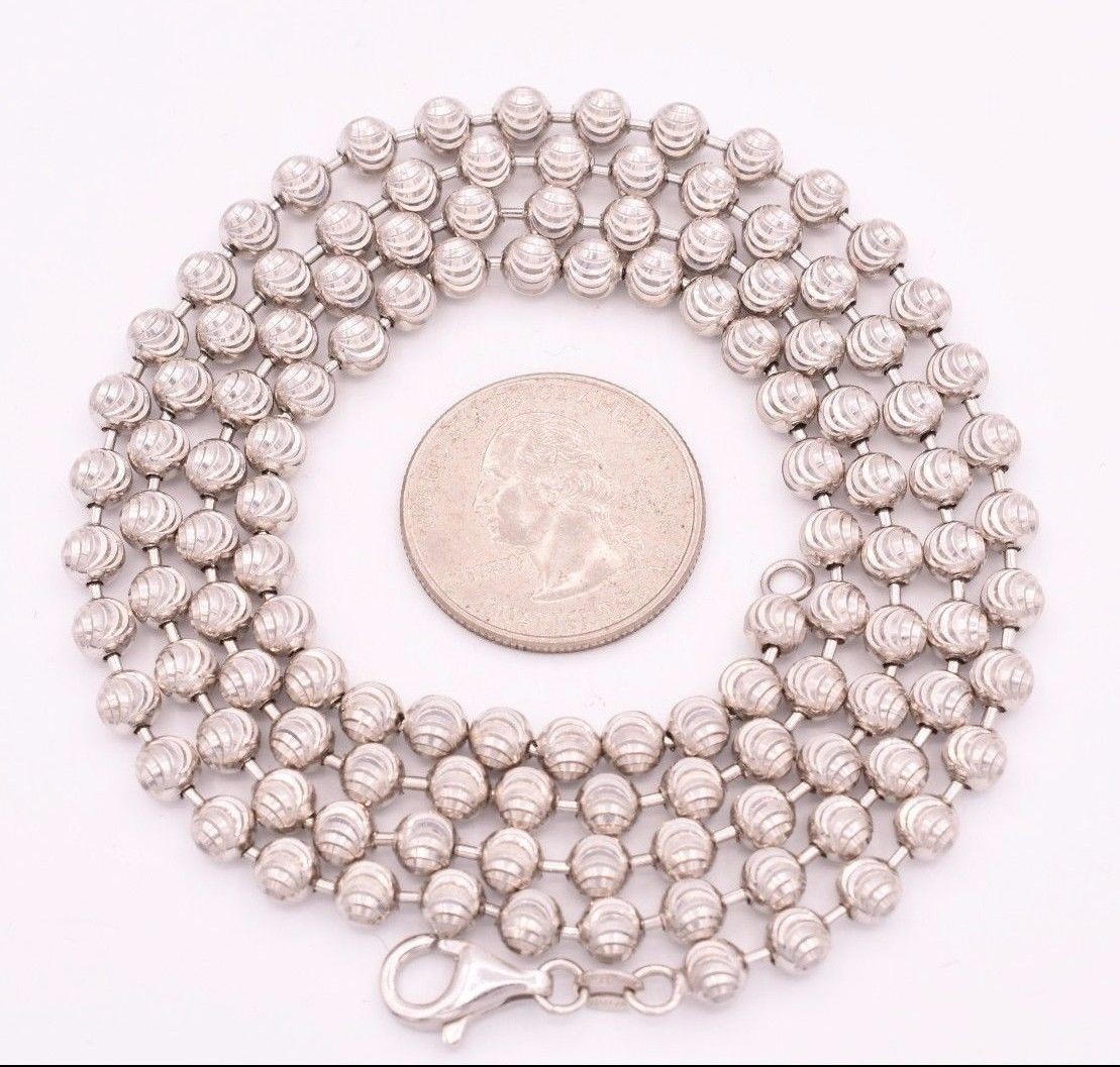 5mm Diamond Cut Moon Cut Ball Bead Chain Necklace Real Sterling Silver 925