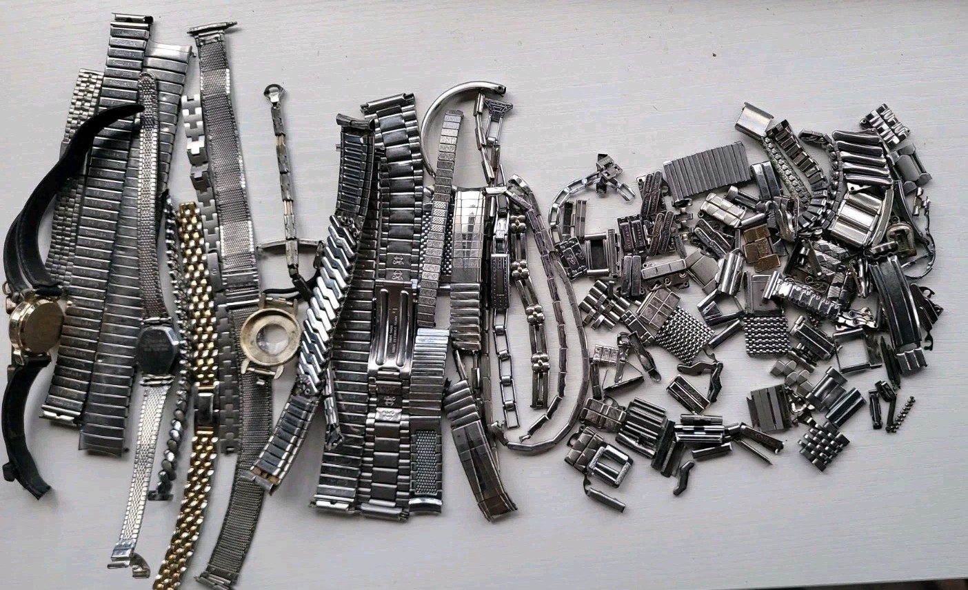 Large Vintage Watch Band & Parts Lot Stainless Steel Speidel Repair Mixed Used
