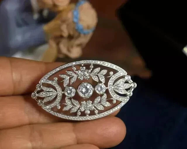 3Ct Round Lab Created Diamond Art Deco Stylish Brooch Pin 14K White Gold Plated