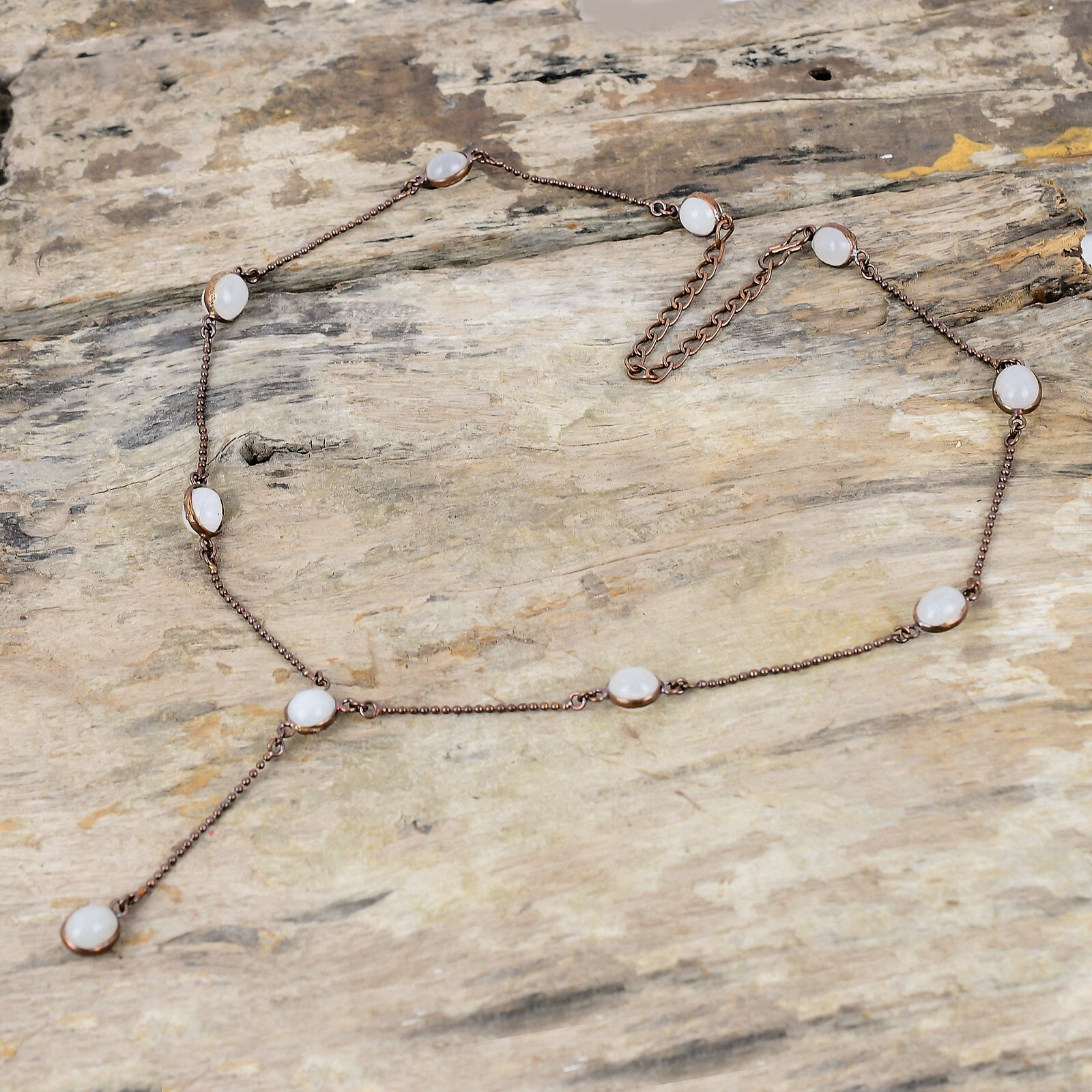 Gift For Her Copper Rainbow Moonstone Electroformed Adjustable Necklace 18.0″