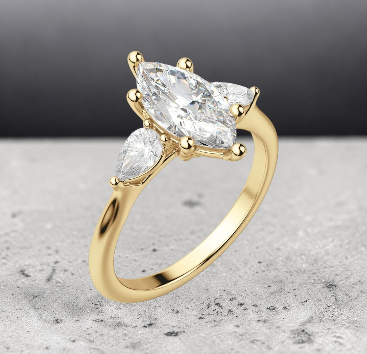 14k Yellow Gold IGI Certified Lab Grown Diamond Engagement Ring 2.50 Ct Marquise