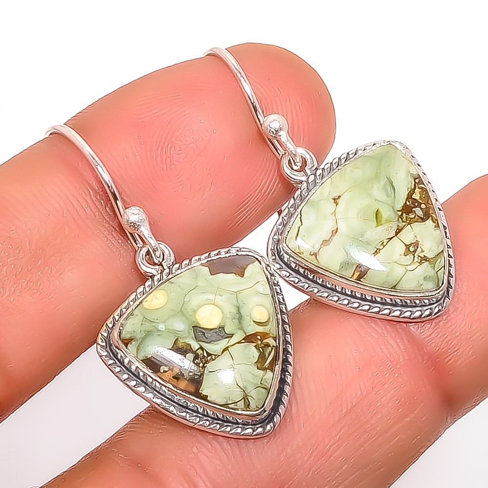 Rainforest Jasper Gemstone 925 Sterling Silver Handmade Bali Earring 1.37″ A310