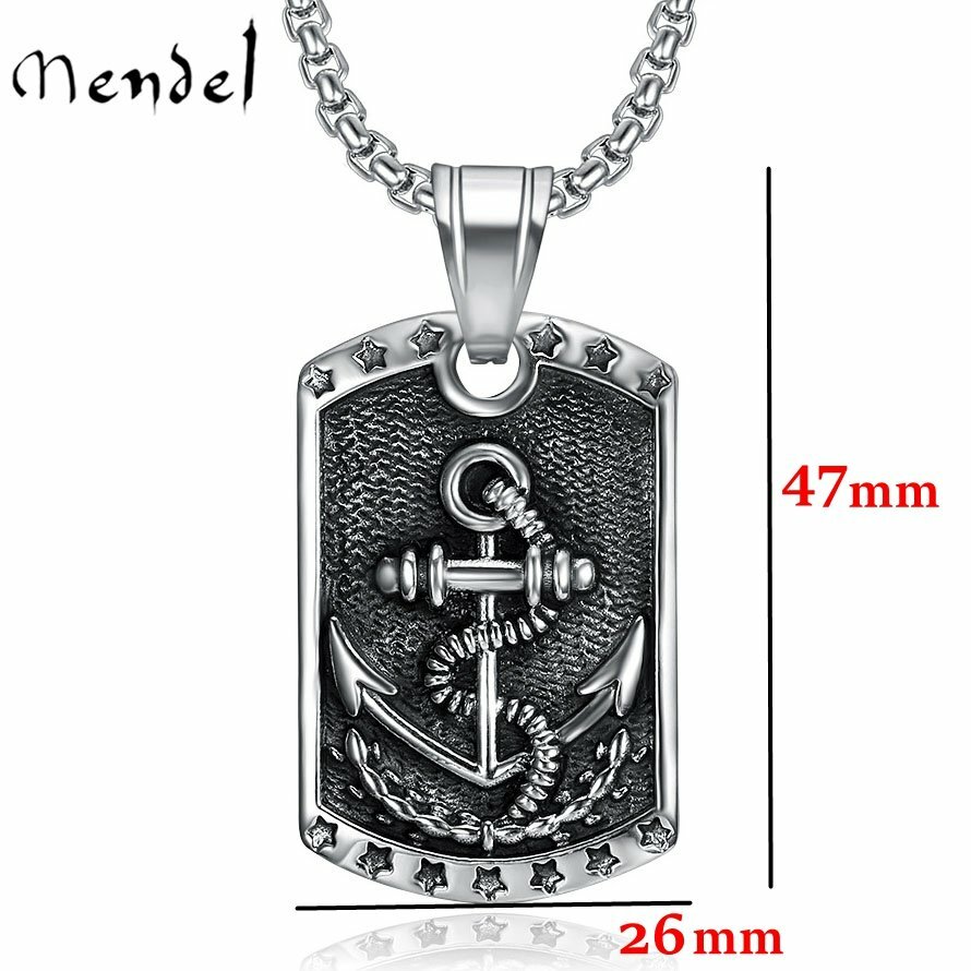 MENDEL Dog Tag Nautical Mens Stainless Steel Marine Navy Anchor Pendant Necklace