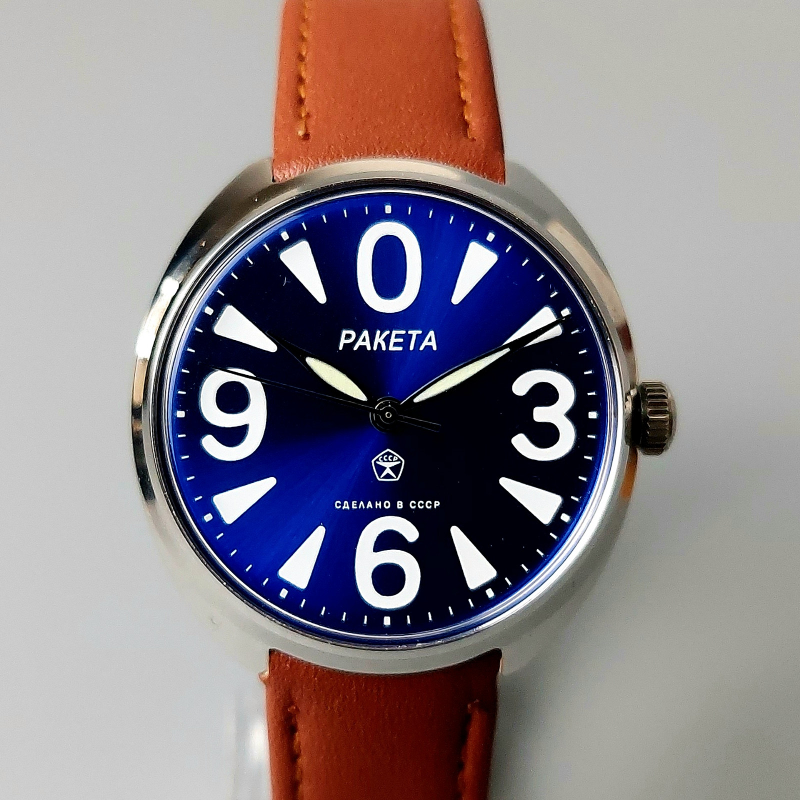Vintage Wristwatch Raketa BIG ZERO Soviet Mechanical Men’s Watch Blue Dial