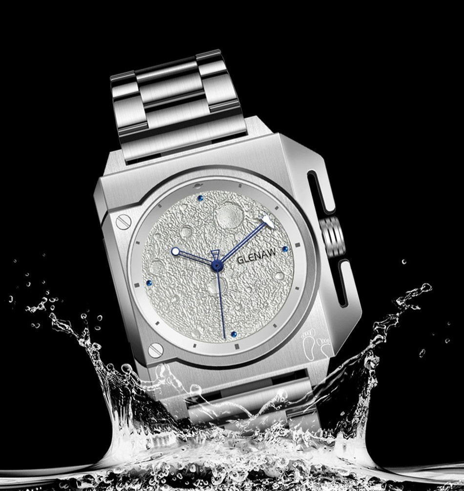 GLENAW Men’s Automatic mechanical watch moon surface dial luminous waterproof