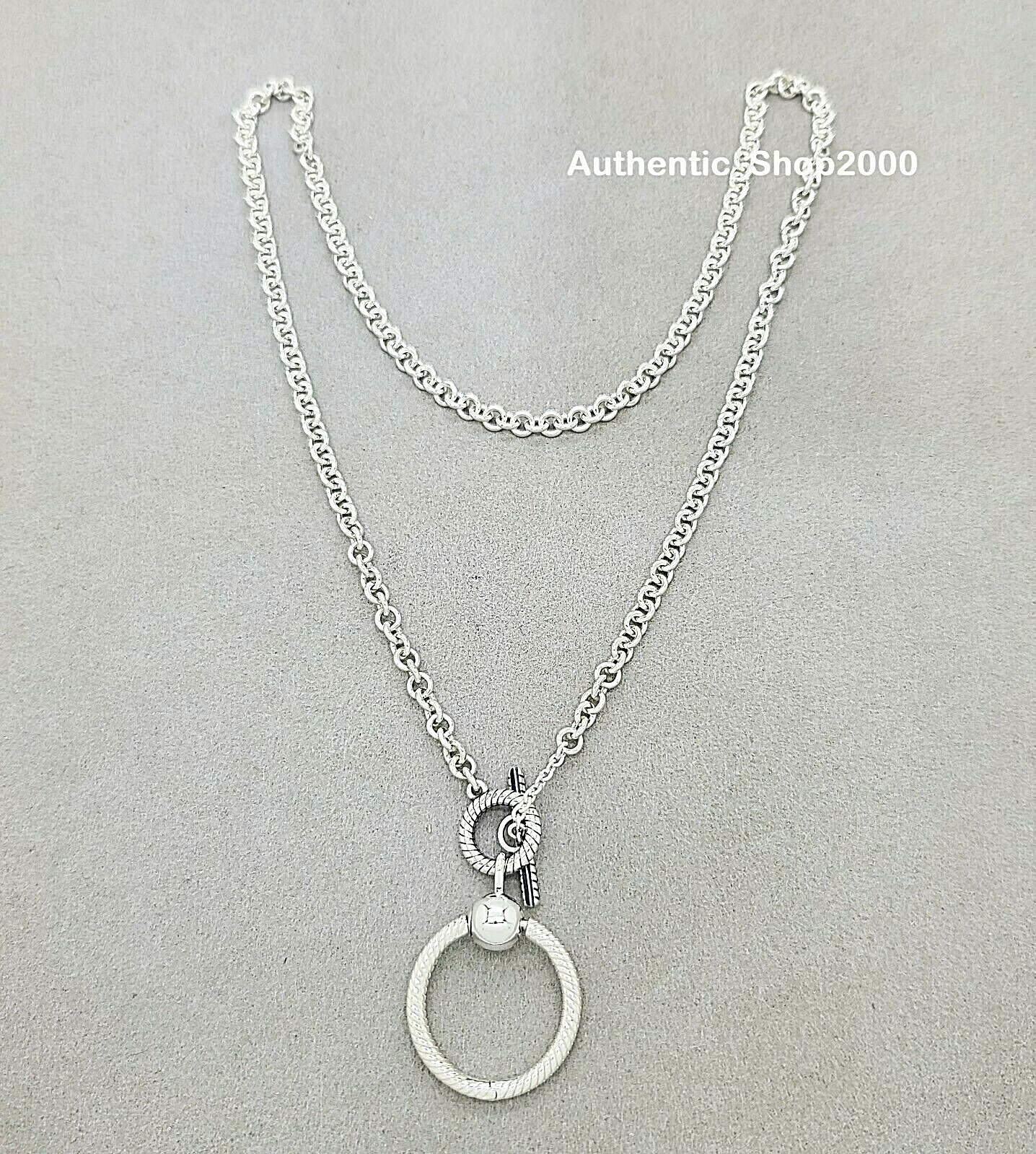 NEW 100% Authentic PANDORA 925 Ale Moments O Pendant T Bar Necklace 391157C00