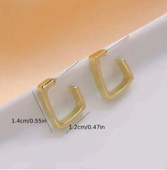 NEW VERY SMALL HUGGIE SQUARE ROUND HOOP EARRINGS YELLOW GOLD .50″ LIGHT WEIGHT