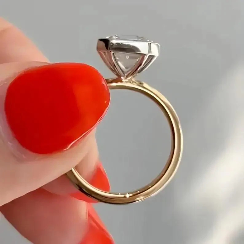 2.00 Ct Asscher Real Moissanite Bezel Engagement Ring 14k Yellow Gold Plated