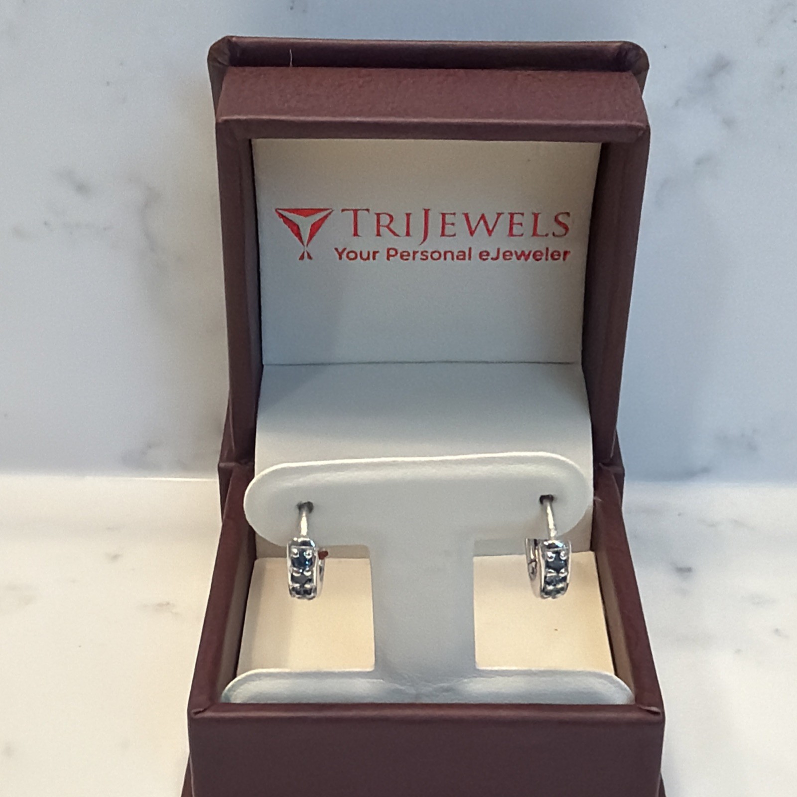 Round Petite Blue Diamond Huggies Hoop Earrings 0.30ctw 14K White Gold JP:12527