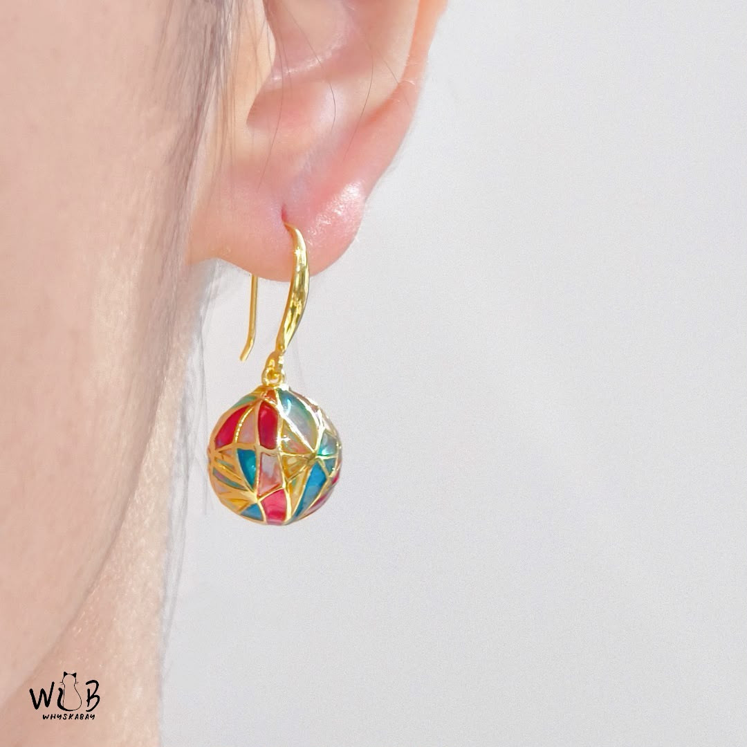 Rainbow Enamel Ball Dangle Earrings “Aurora Dream”