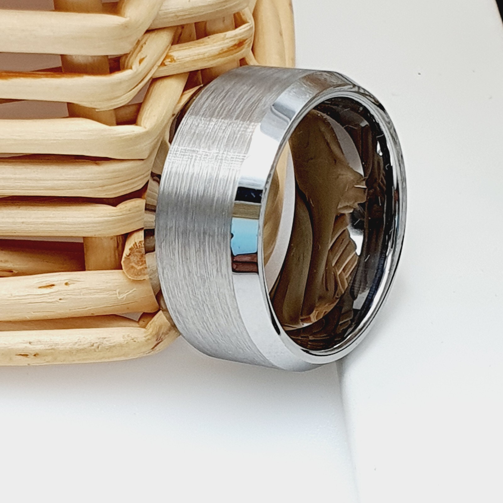 Men’s 10mm Silver Tungsten Ring – Scratch-Resistant Extra-Wide Durable Band