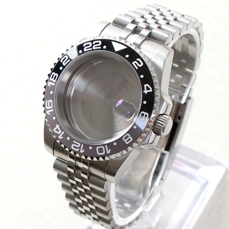 40MM Watch Case Ceramic Bezel 24H Black Mod Fit NH34 NH35A NH36 Sapphire Glass