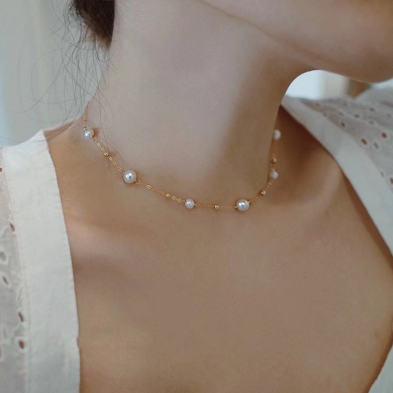 18K Solid Gold Real White Japanese Akoya 6-6.5mm Pearl Necklace Fine Jewelry