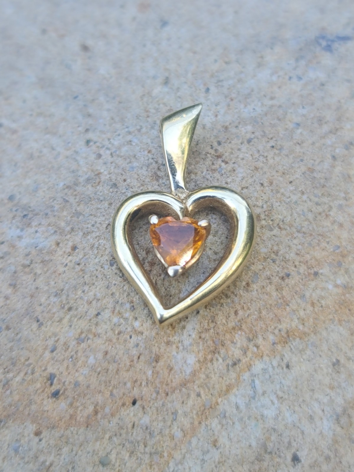 14k Solid Yellow Gold Orange Citrine Heart Charm Necklace Pendant 2grams