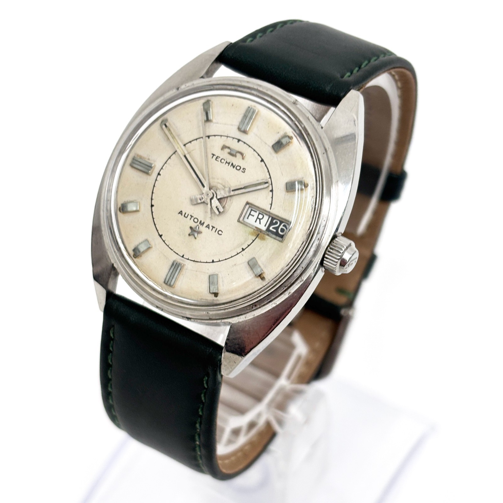 Vintage 1970s Technos Sky Light Automatic 35mm Day Date Swiss ETA 2638 Running