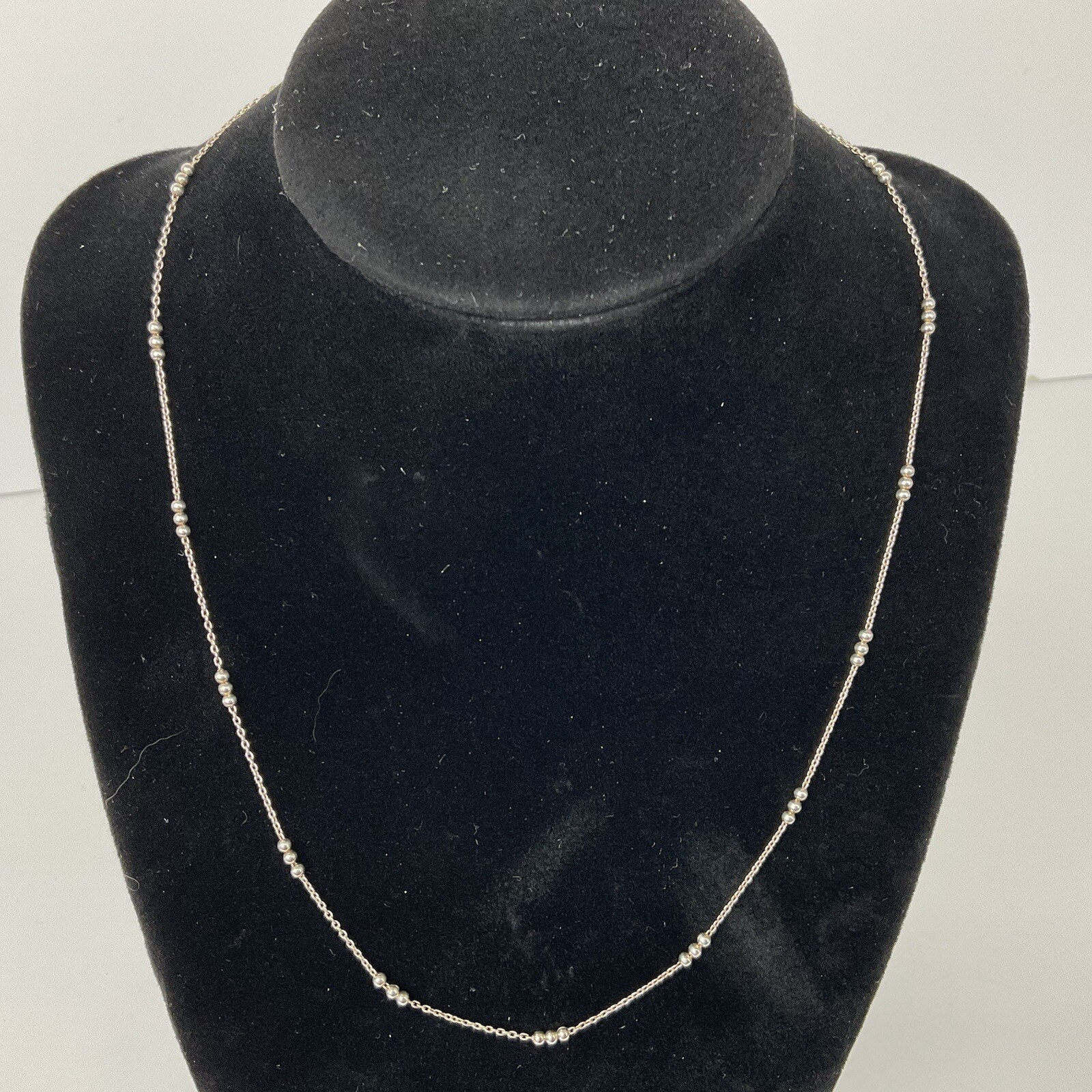 H & P Signed Sterling Silver Chain Ball Link Necklace Delicate Marked 925 17.5”