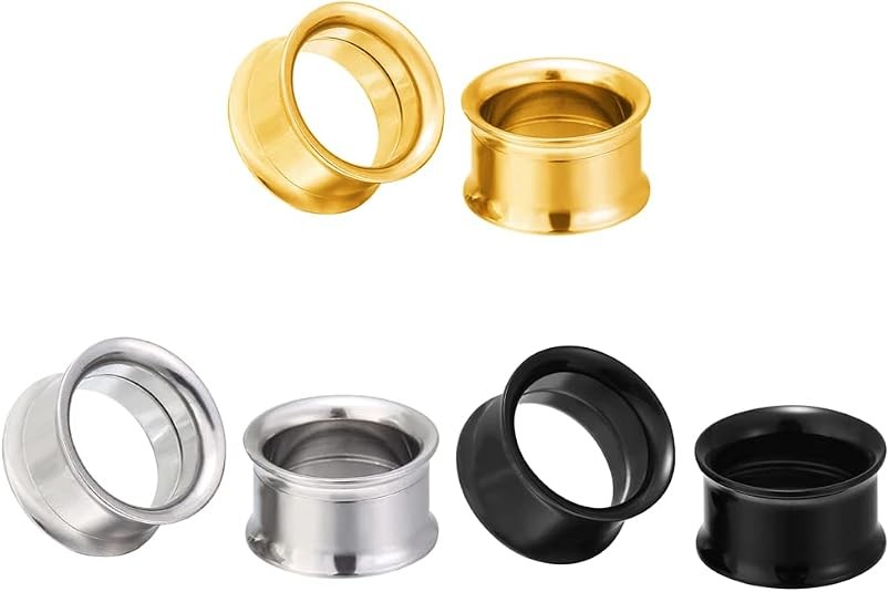 2G-3/4″ 6Pcs Surgical Steel Ear Tunnels Plugs Gauges Hollow Screw Fit Expander