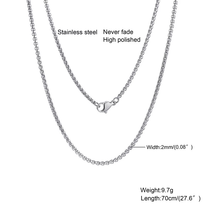 Stainless Steel Chain Necklace 16-36″ Smooth Box Rope Silver 2/3/4/5/6/7mm N69