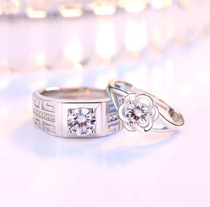 2PCS Couple Ring 925 Sterling Silver AAA Zircon For Women and Men Sweet Wedding