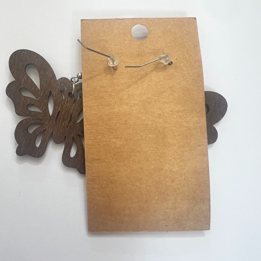 Lightweight Wood Butterfly Earrings Boho Cutout Rustic Nature Jewelry New Big