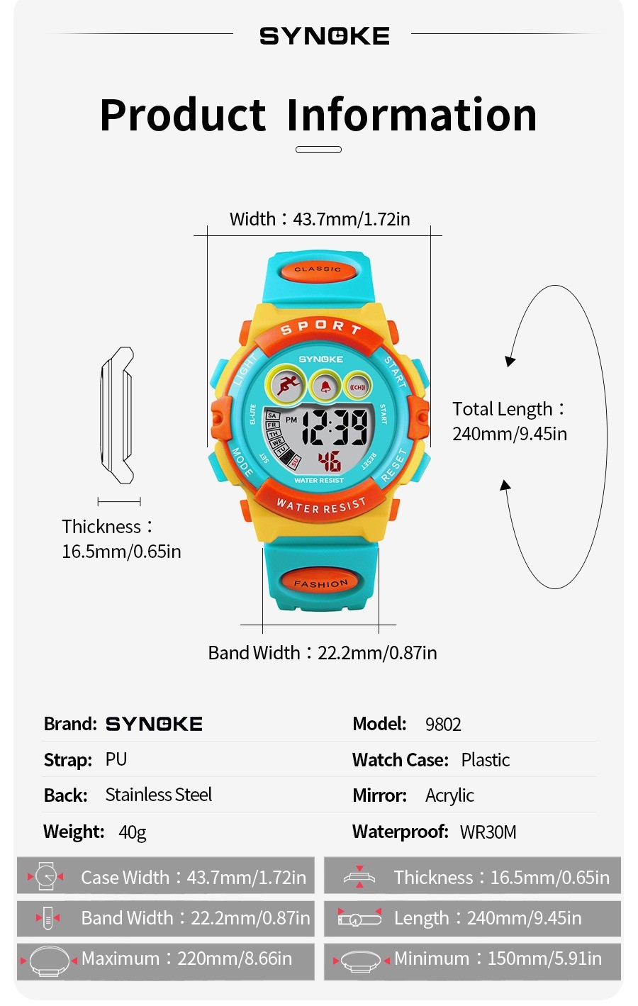 Kids Digital Electronic Watch Waterproof Children Boys Girls Sports LED Watches