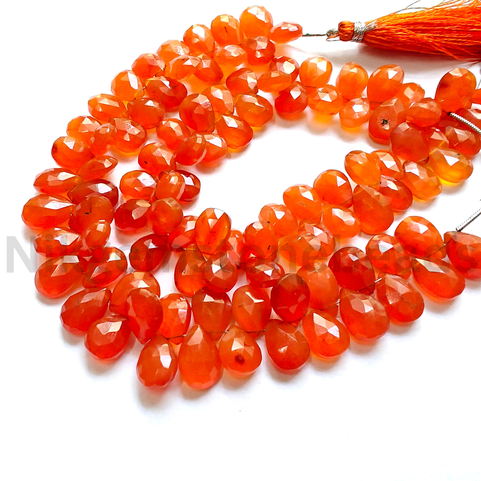 Natural Orange Carnelian Beads, Briolette Faceted Pear Cut Stone, 8.50-12.50 MM.