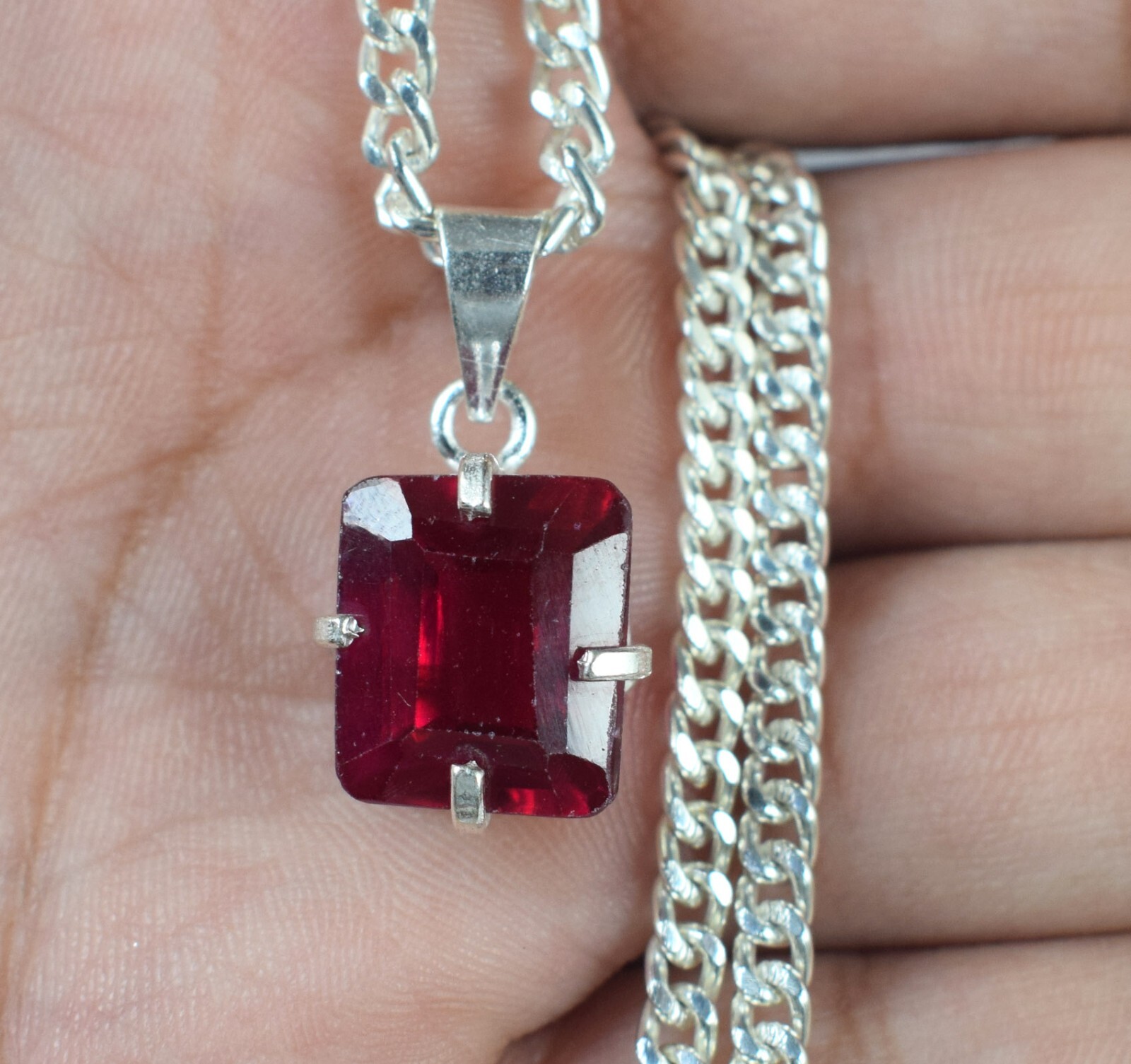 Certified Natural Rhodolite Garnet 10.40 Ct Emerald Cut Gemstone Men’s Pendant
