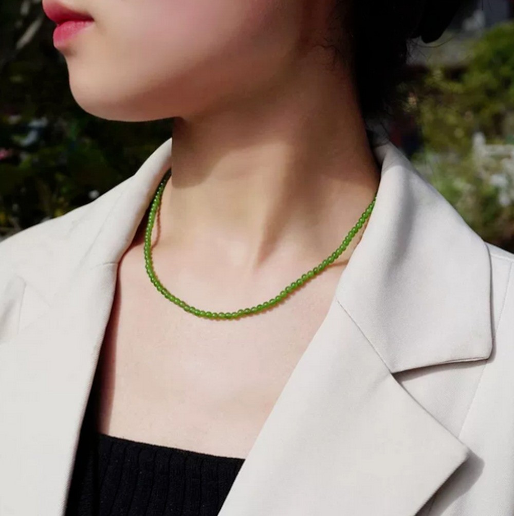 New Natural Beautiful Handmade 4mm Green Jade Round Gems Beads Necklace 16-36 In