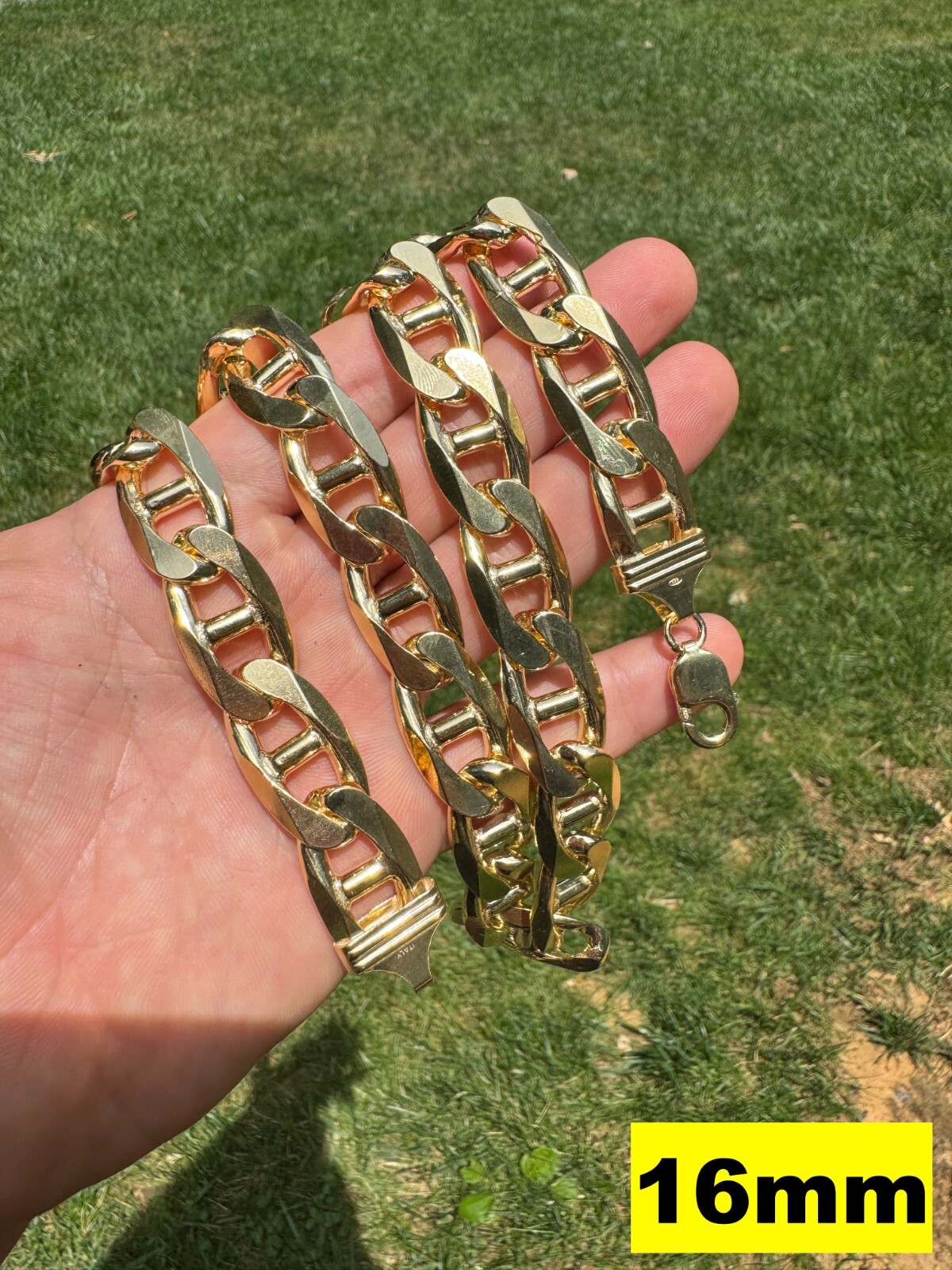 14k Gold Plated Solid 925 Sterling Silver Mariner Chain Necklace Bracelet ITALY