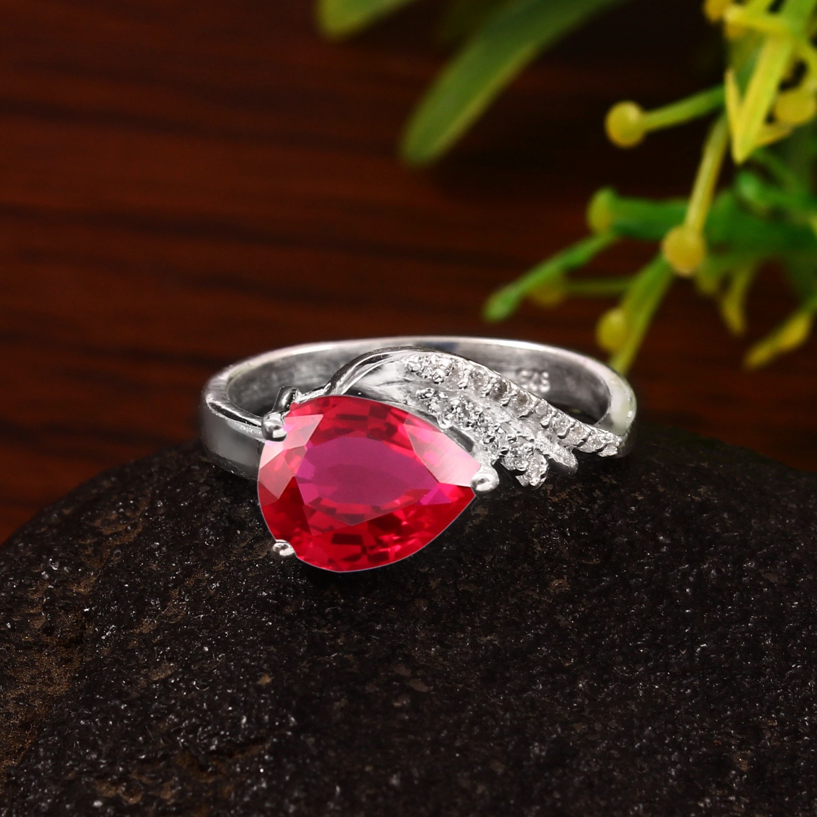 Burma Ruby Ring Solid 925 Sterling Silver Engagement Ring 10×8 MM Pear Cut