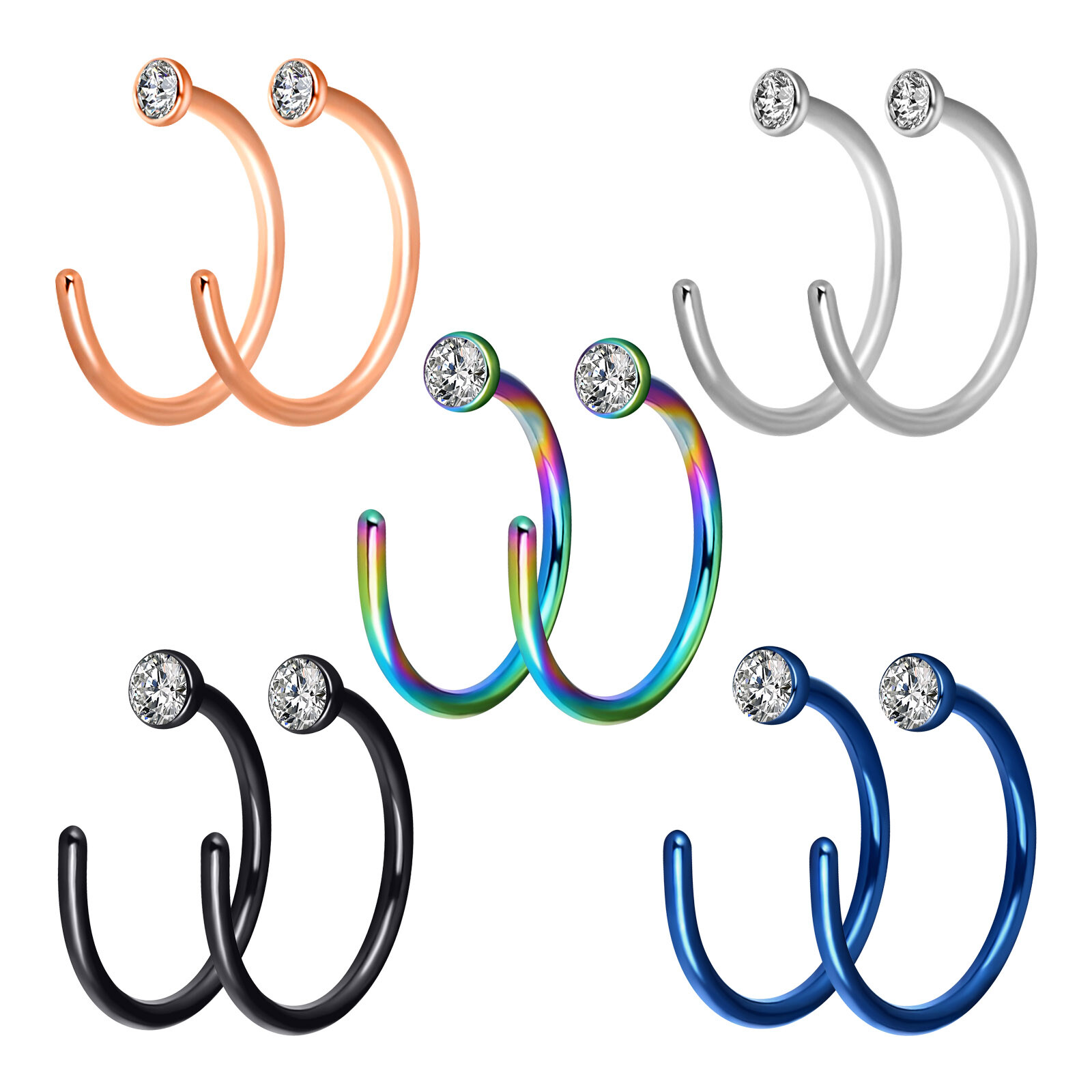 2Pcs Surgical Steel Hinged Nose Ring Hoop 20G Nostril Cartilage Earring Piercing