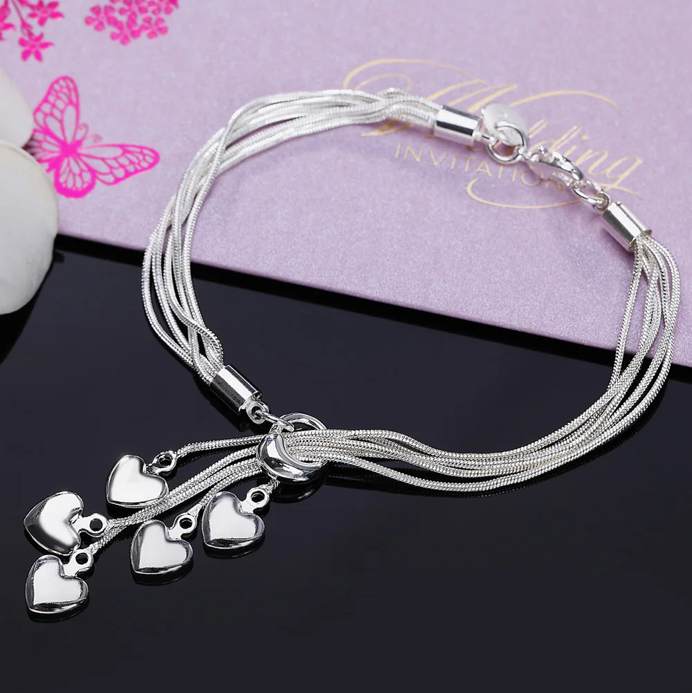 925 Sterling Silver Charm Glossy Bead Bangle Women’s Fashion Bracelet Jewelry