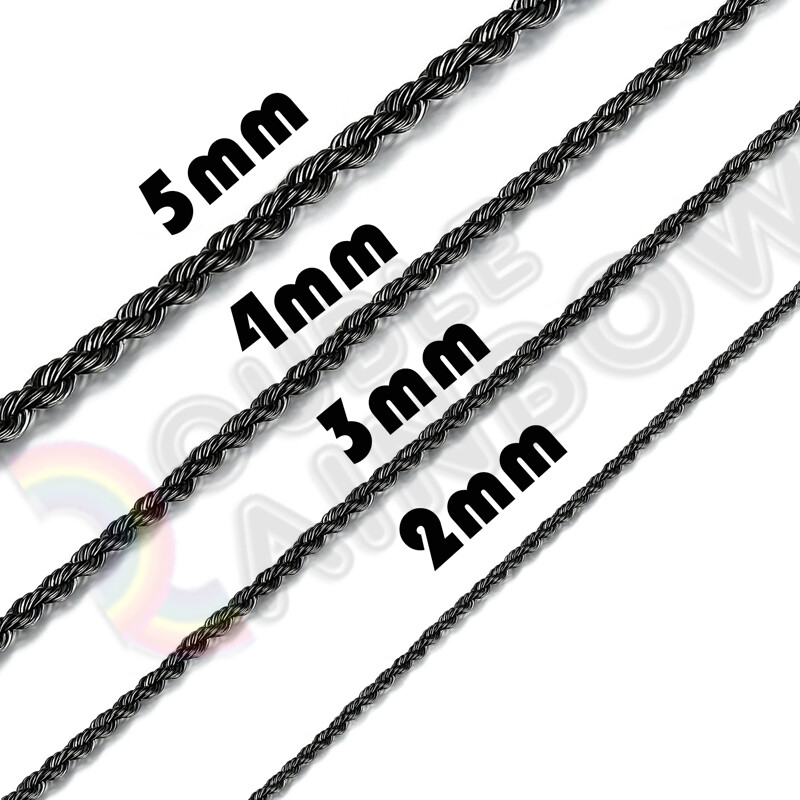 Men Women’s Stainless Steel Black Plated 2mm/3mm/4mm/5mm Rope Necklace Chain