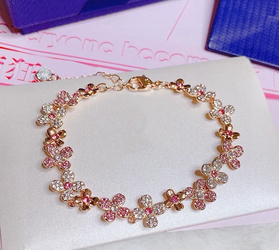 Swarovski Rose Gold Plum Blossom Bracelet for Women, Crystal Flower Bracelet