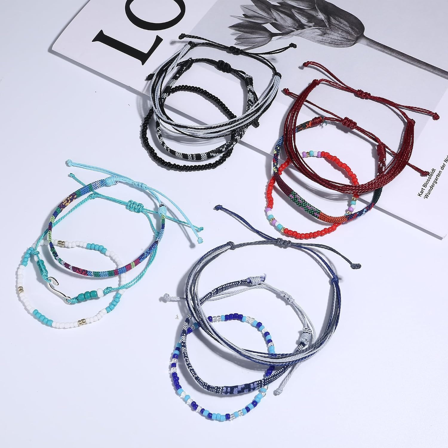 24 Pcs Waterproof Boho Ankle Bracelets for Women | Adjustable Strand Jewelry