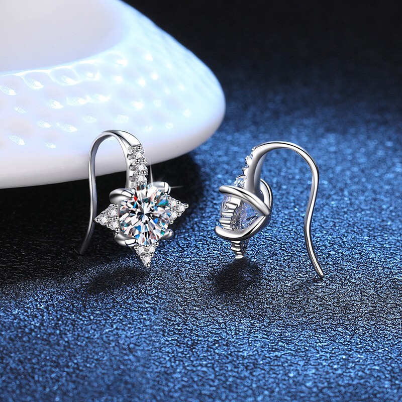 2.5ct Moissanite Star Dangle Drop Hoop Earrings White Gold Plated in 925 Silver