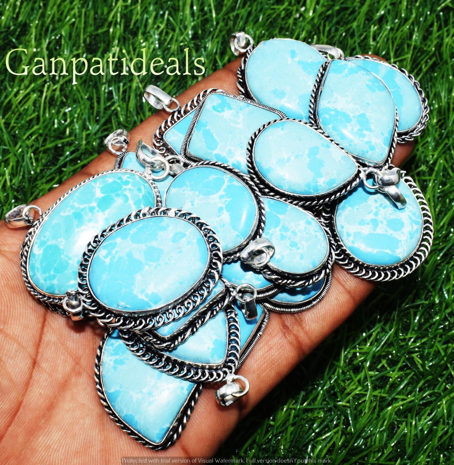 SALE !! Larimar Gemstone Handmade Pendant 925 Silver Plated Wholesale Jewelry