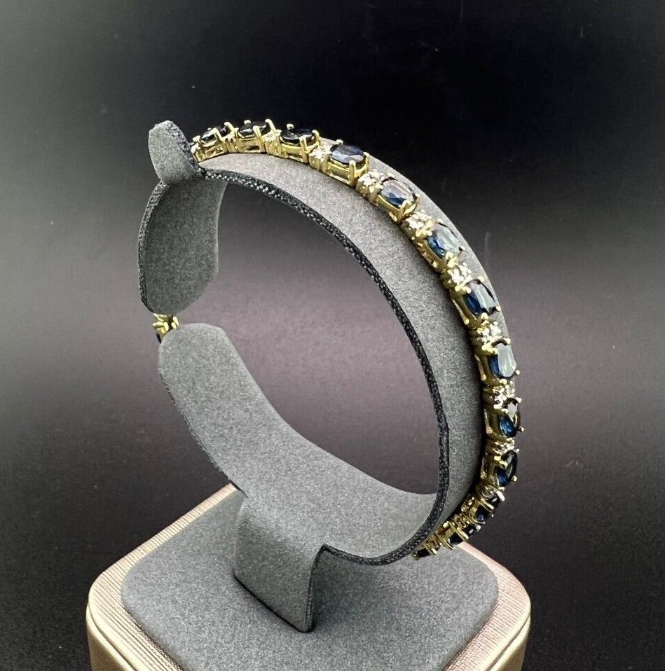 14K Solid Yellow Gold 4.00ct Oval Sapphire and Diamond Alternating Bracelet