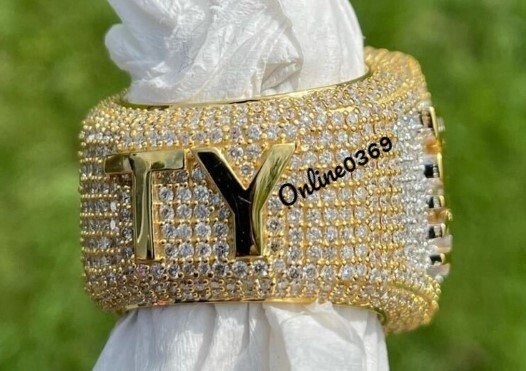 3.35ct VVS Moissanite Men’s Bust Down Name Number Ring Yellow Gold Plated Silver