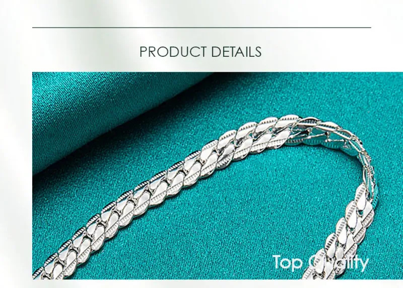 DOTEFFIL 925 Silver Bracelet 6mm 18/19/20cm Flat Side Chain Lobster Clasp
