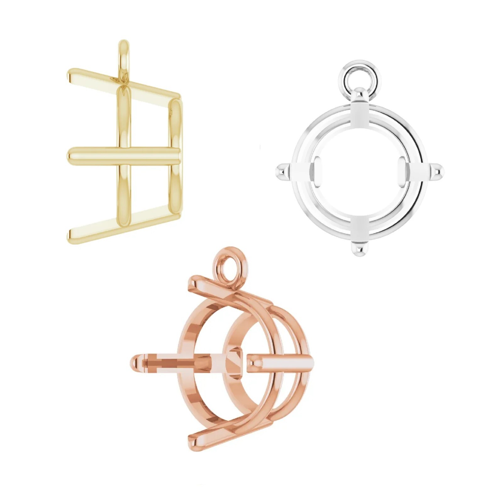 Gold-Platinum-Silver Round Gem 4-Prong Basket Dangle Mount Setting Charm 4-9.5mm