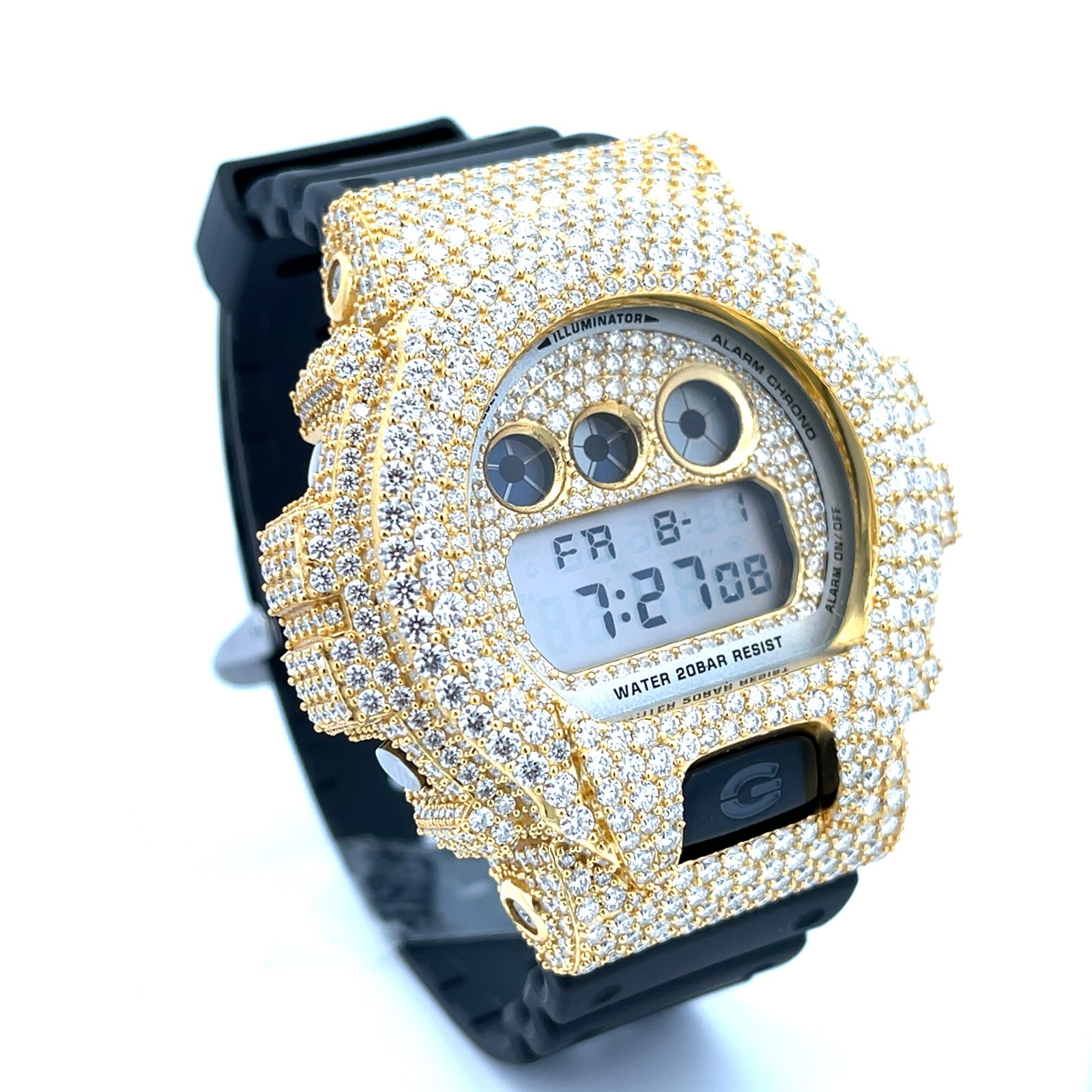 Moissanite Fully Iced Out G-SHOCK DW-6900 – D Color, Flawless Clarity