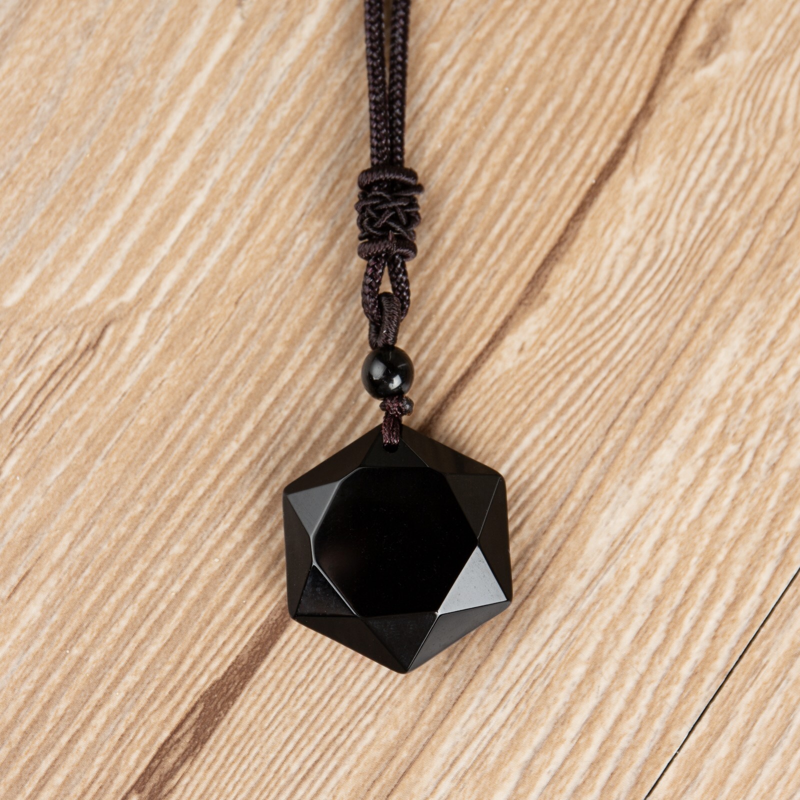 Black Obsidian Hexagonal Amulet Healing Protection Reiki Point Pendant Necklace