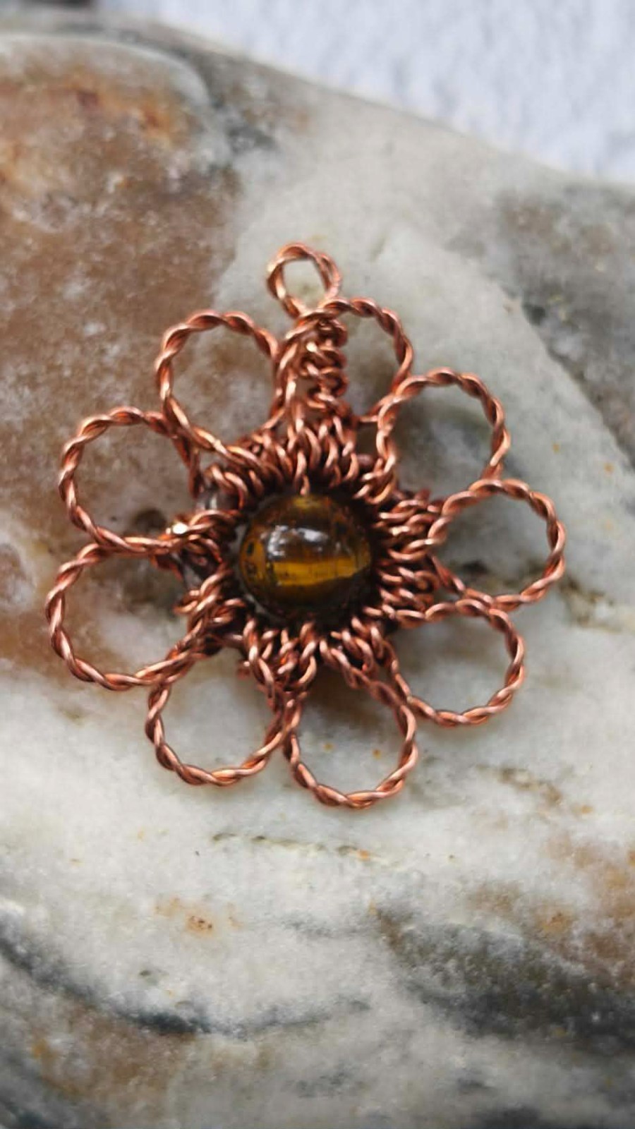 Flower Copper Pendant Wire Wrapped Tiger Eye Energy Health Luck Jewelry #PM1
