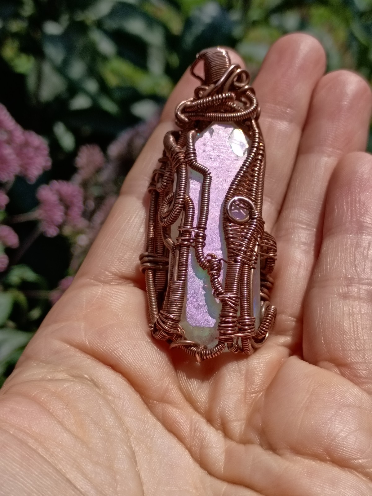 Angel Aura Quartz Crystal Wire Wrap double terminated Copper Pendant Necklace